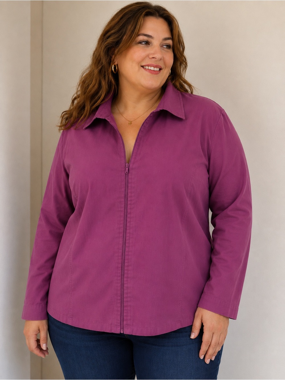 Encore Jeans Zip-Front Utility Jacket in Magenta